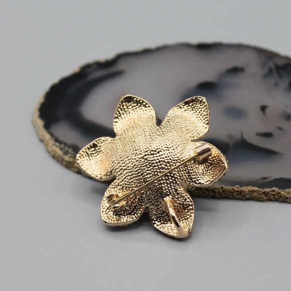 Flower jewelry brooch pin pendant nature white pearl green yellow gold tone - Picture 6 of 12